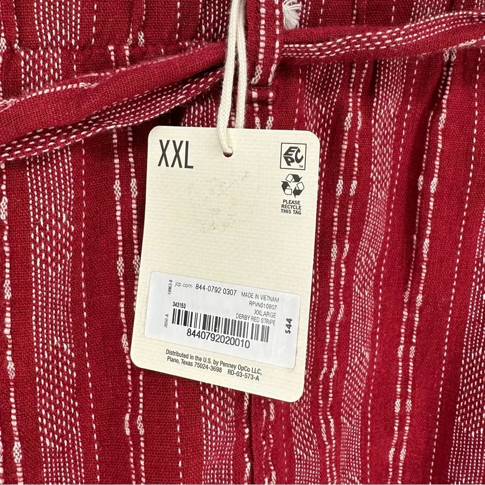 a.n.a Linen Blend Womens High Rise Pull-On Short Red Derby Stripe XXL NWT